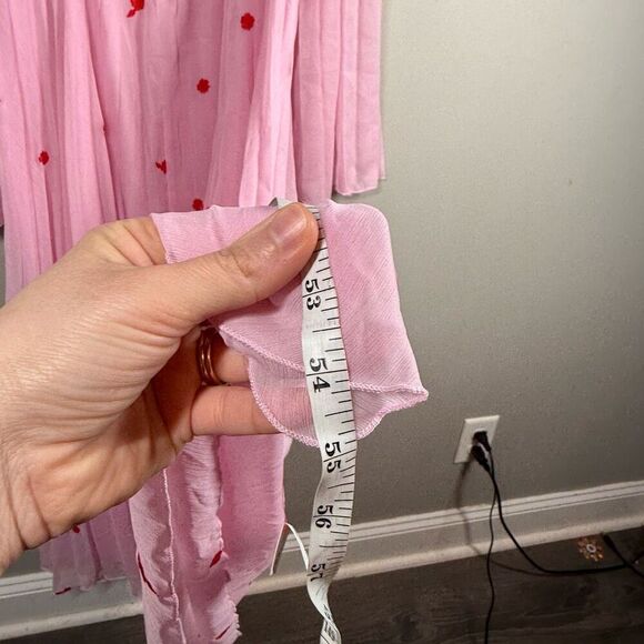 ASOS DESIGN tie back pleated sleeve midi dress in pink with red embroidery - Picture 13 of 15